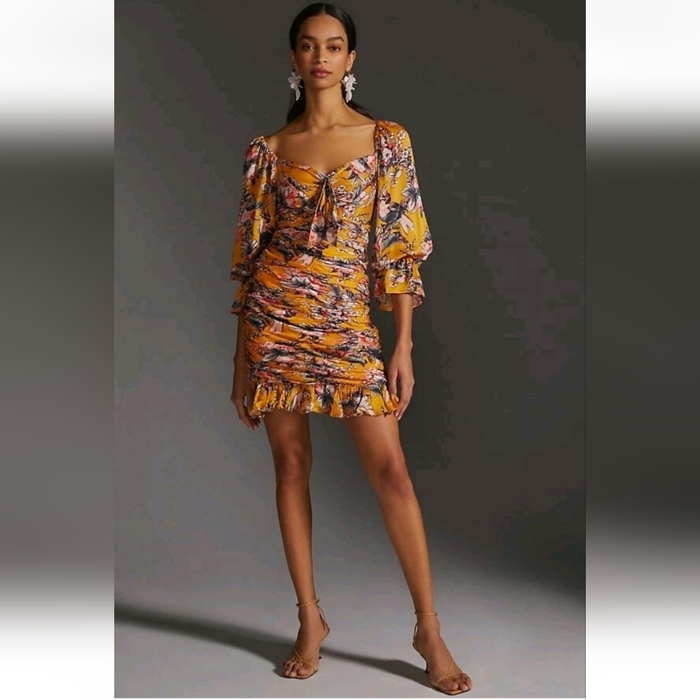 Anthropologie NWTs Ranba Gill Ruched Floral Mini Dress
